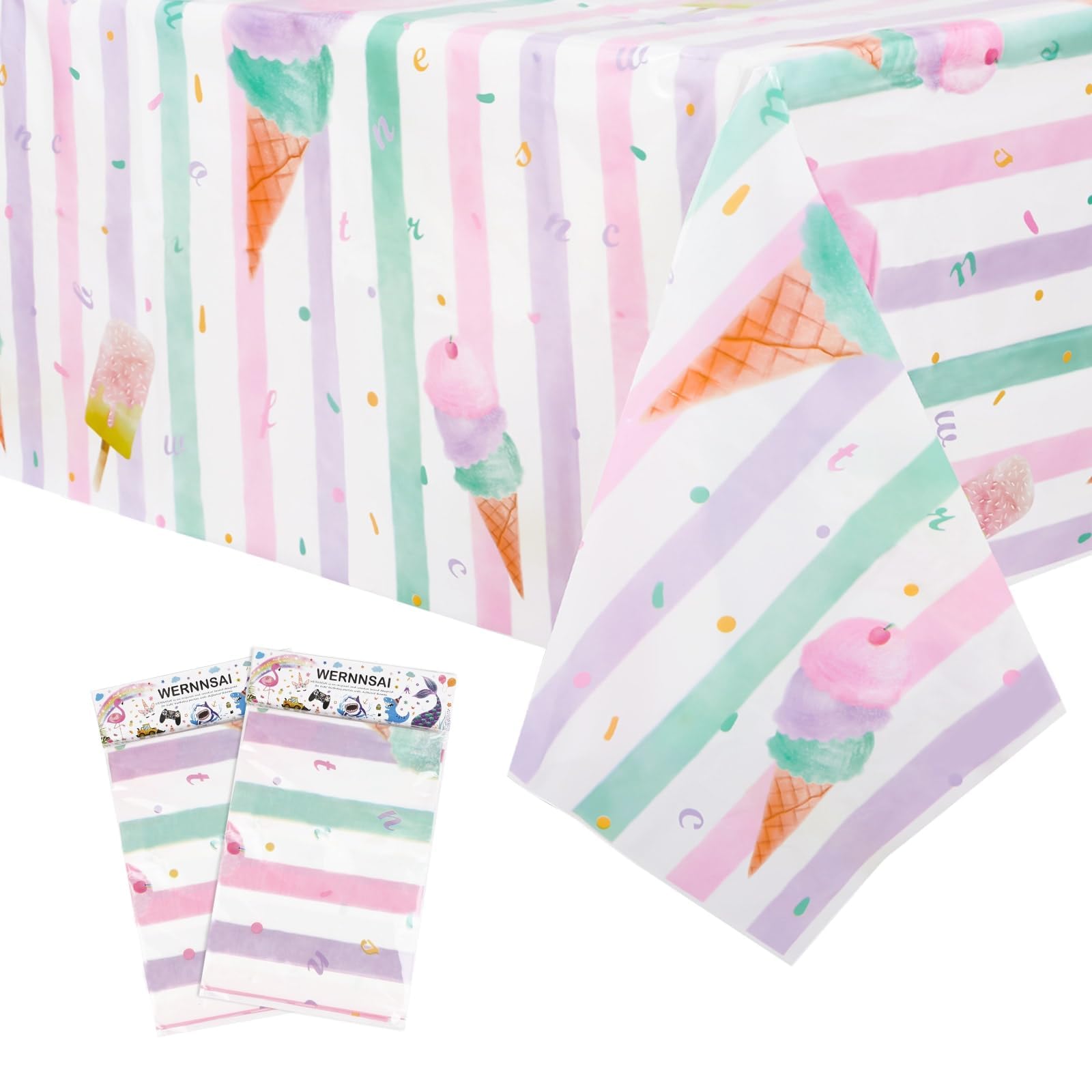 WERNNSAI Ice Cream Table Cloth - 2 Pack 108"x54" Sprinkle Table Cover | Sprinkle Table Cloth, Sweet One Birthday Baby Shower Supplies, Ice Cream Decorations for Kids Girls The Forest Stewardship Council