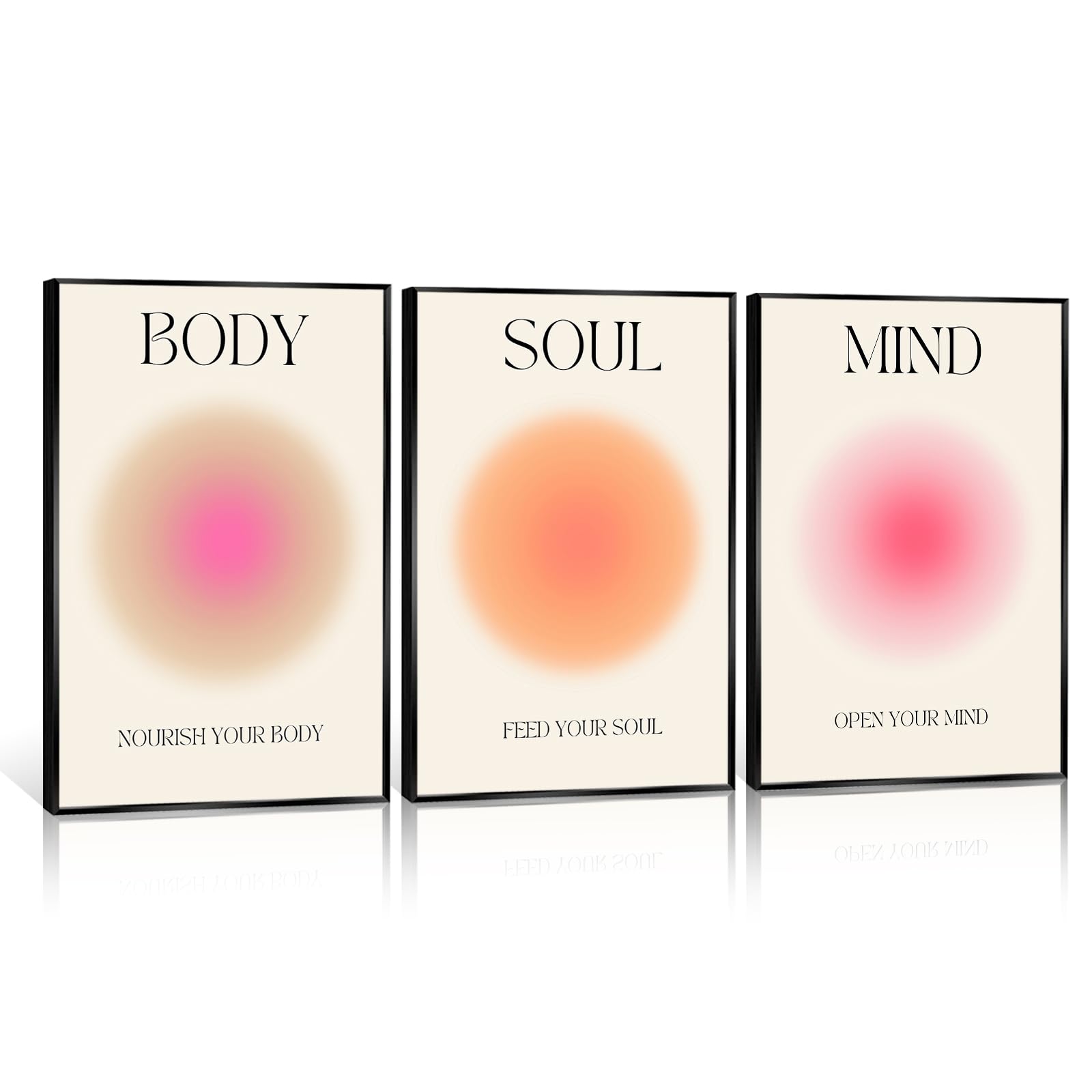 Adyggefy - Pósteres estéticos de auras con energía positiva, 3 piezas, lienzo colorido espiritual, alma, cuerpo, mente, cita, pintura danesa pastel, decoración de pared para yoga, marco aluminio negro