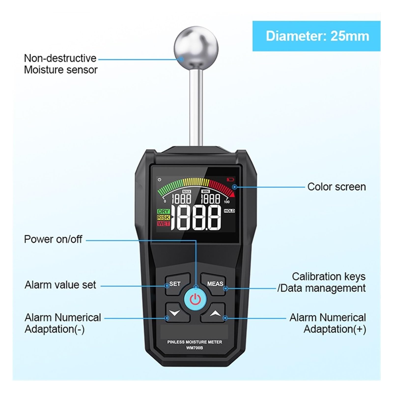 Misuratore di umidità del Legno Digitale Schermo LCD Igrometro Rilevatore legname Senza Contatto Allarme Tester Piccolo Errore