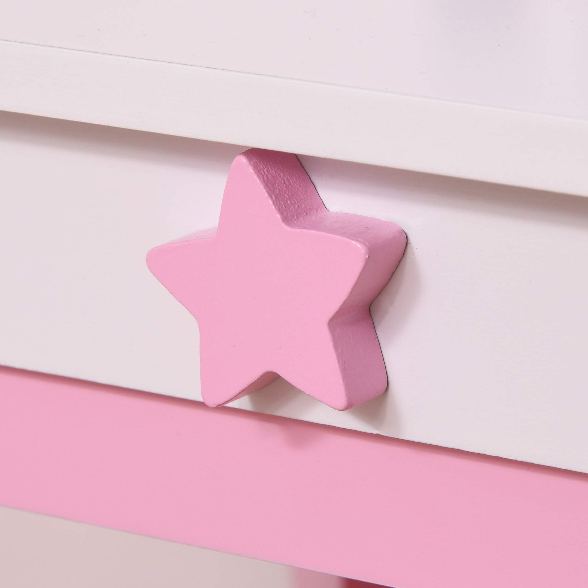 HOMCOM - Tocador infantil con diseño de unicornio, taburete incluido. 49 x 34 x 90 cm – cajón, espejo – MDF – rosa blanco