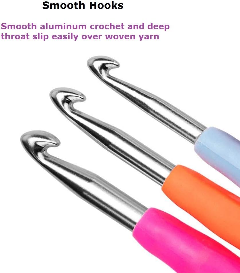 14 Pcs Crochet Hooks Set with Ergonomic Soft Grip by Sooleo, 2mm(B)-10mm(N) Crochet Hook Crochet Needles Kit with Case, Extra Long? Knit Needles for Arthritic Hands and Old Fingers