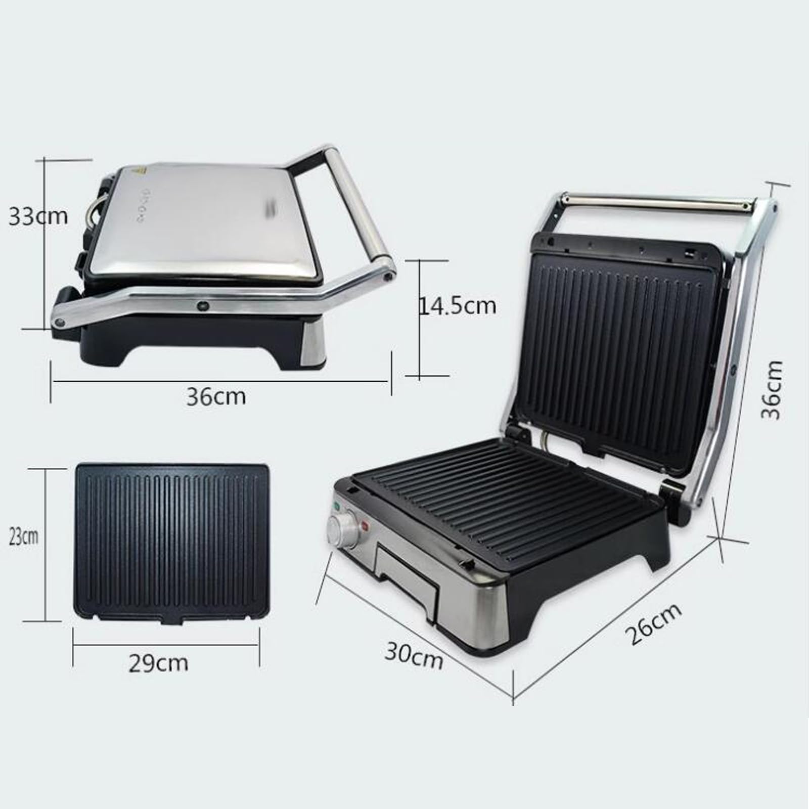 Bistecchiera Elettrica con Piastre Rimovibili, 1800 W, Temperatura Regolabili, Vassoio Raccogli Grassi, Apertura A 180º, Antiaderente Barbecue E Tostiera, Piastra Grandi
