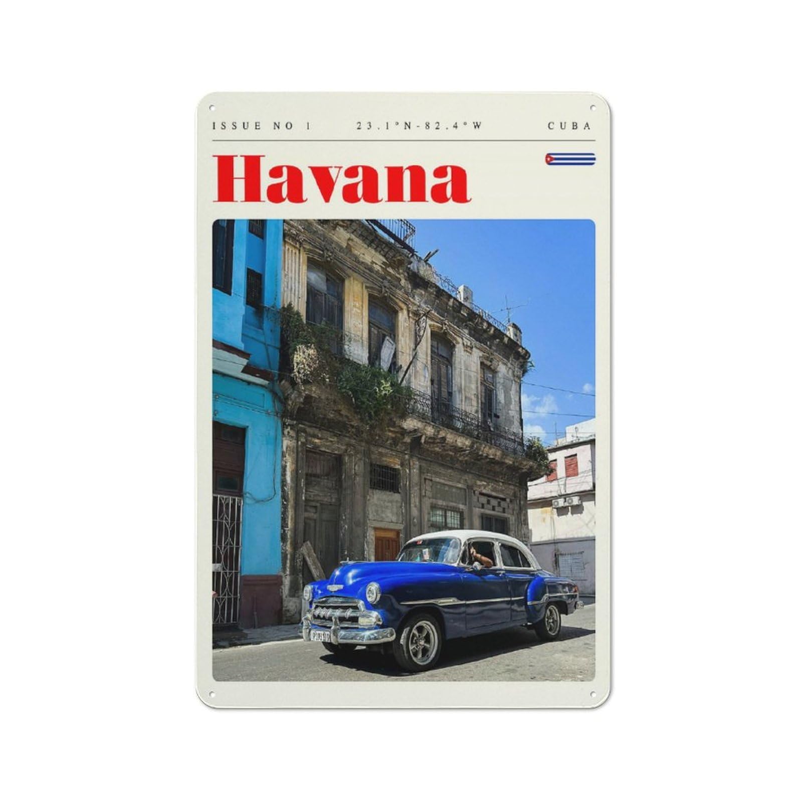 Junmoney Style-7 Everyday Havana Cuba Travel Art Decorative Tin Plaque 30X20cm, Room Wall Plaque For Bedroom, Kitchen, Office Or Living Room