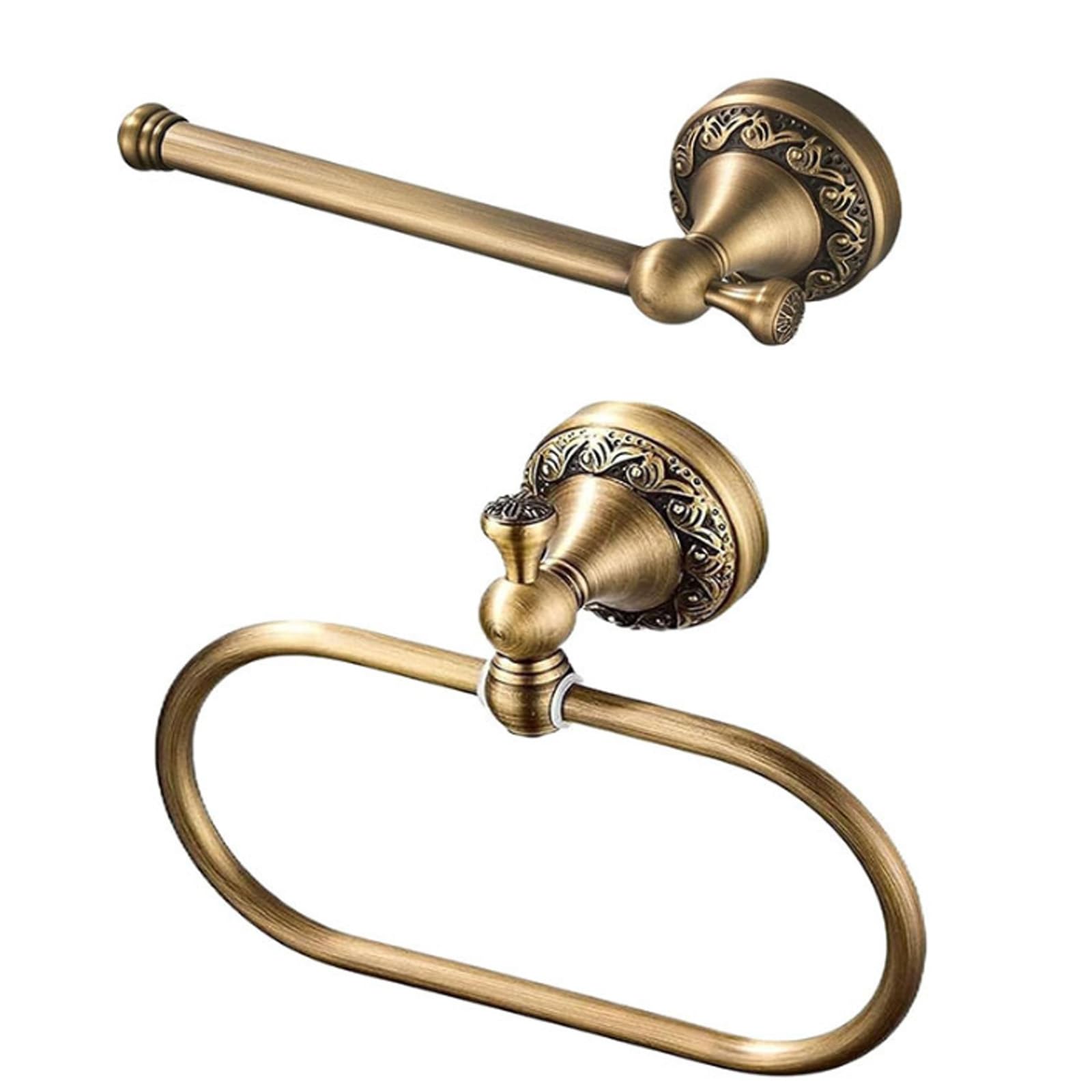Bamily Towel Ring, Toilet Paper Holder, Antique Brass Bathroom Hardware Set, Brushed Bronze Wall-Mounted 180° Rotatable, Rust-Resistant For Bathroom Toilet Home Hotel Hostel