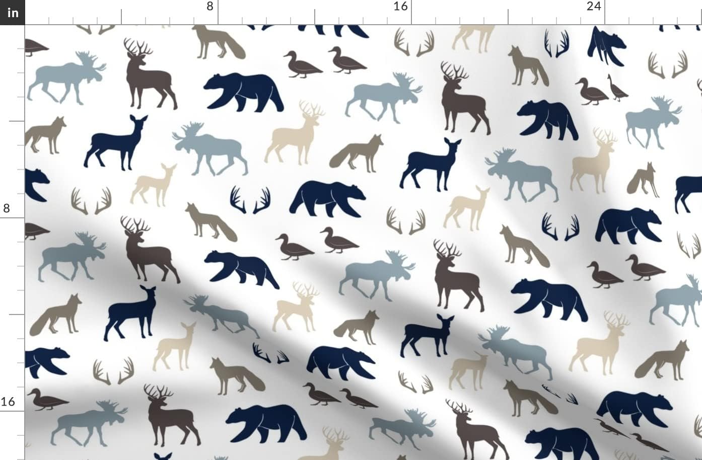 Spoonflower Fabric - Woodland Animals Rustic Woods Collection Navy Moose Boy Trendy Bear Printed on Organic Cotton Sateen Fabric by The Yard - Sewing Quilting Apparel Home Decor