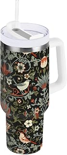 40 oz isolerad kaffedrickare med lock och sugrör vattenflaska rostfritt stål tumlare för män och kvinnor unik presentidé blomma och fågel mönster 25
