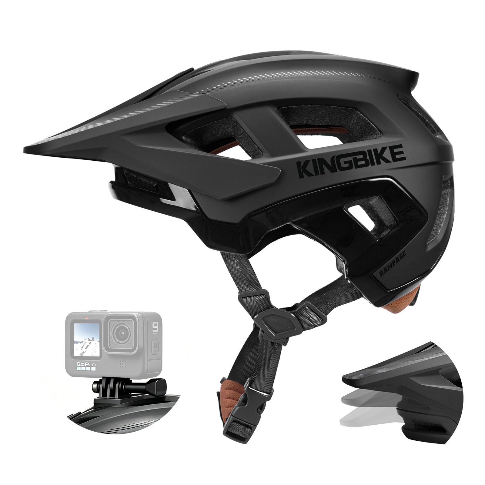 Casco da bicicletta Casco per mountain bike e MTB, con visiera regolabile, per uomini, donne, adulti e giovani (nero opaco, L)