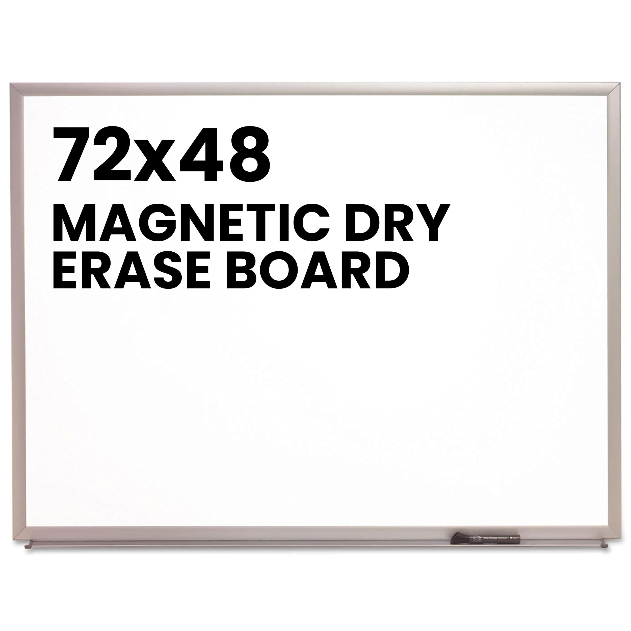 magnetic dry erase whiteboard, 72 x 48 inches, white surface for home, office, or classroom use, durable silver brushed aluminum frame 4 x 6 feet