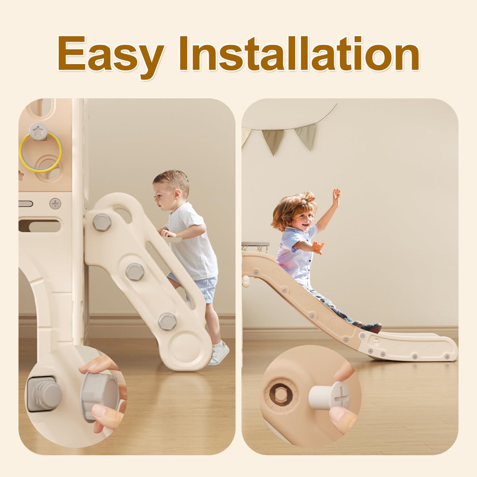Tobogán,Toboganes Infantiles con Escalera para Trepar, Canasta de Baloncesto, Locomotora, Prismáticos, Trompeta, el Tobogán es Apto Tanto para Exterior como para Interior, a Partir De 1 Año