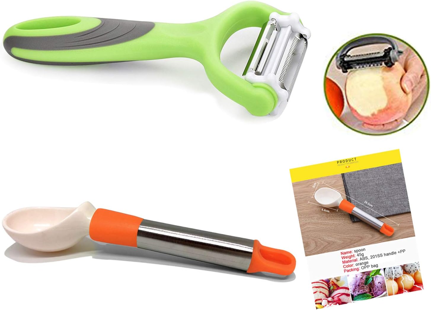 Bagonia | Special Offer | 3-in-1 Rotational Vegetable Peeler, Julienne Slicer and Shredder with Free Ice Cream Scoop (Random Color) (Buy 1 Get Ice-Cream Scoop Free)