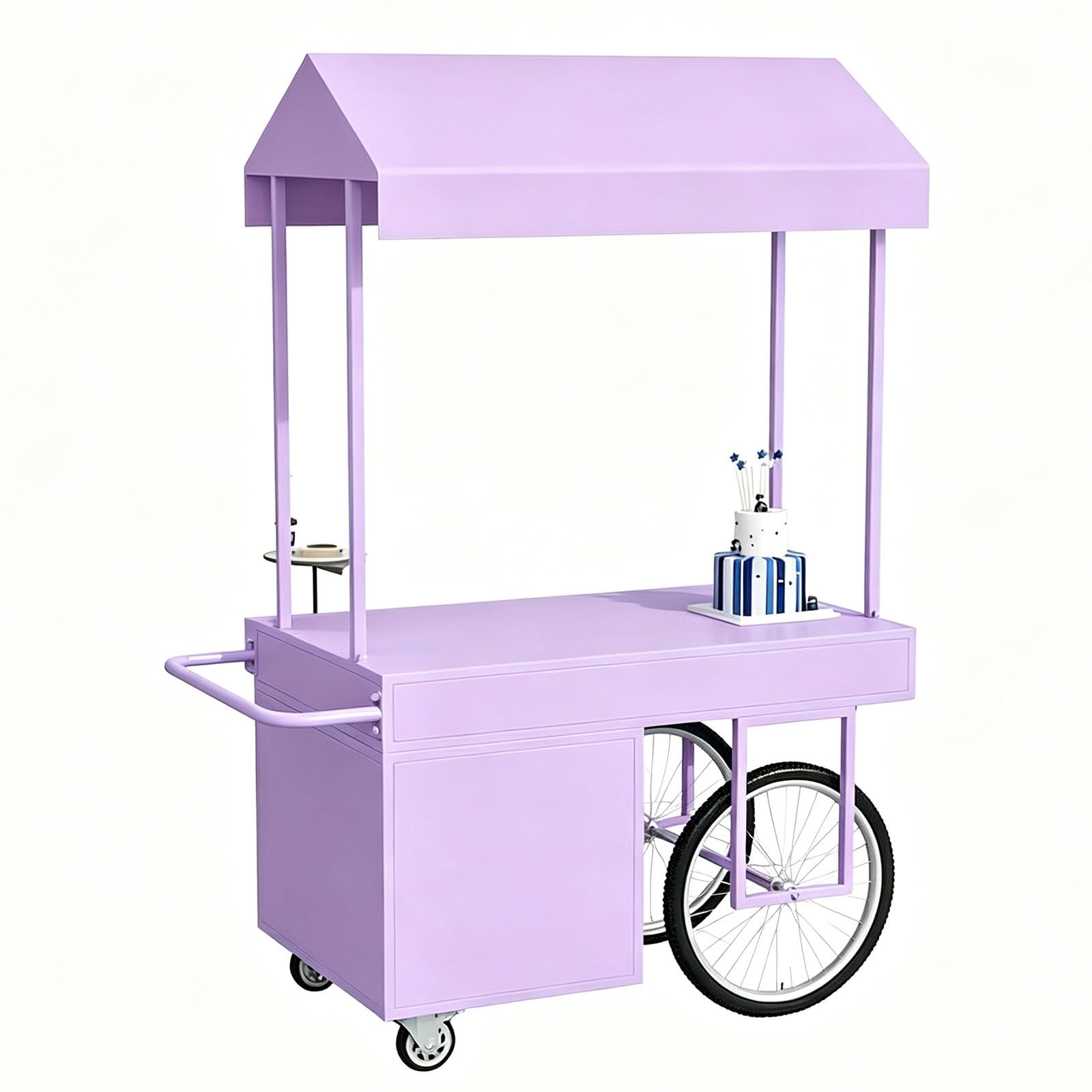 Portable Farmers Market Stand with Canopy and Storage, Cabinets Mobile Vendor Cart for Outdoor Markets, Events and Pop up Shops(Purple,140cm/55in)