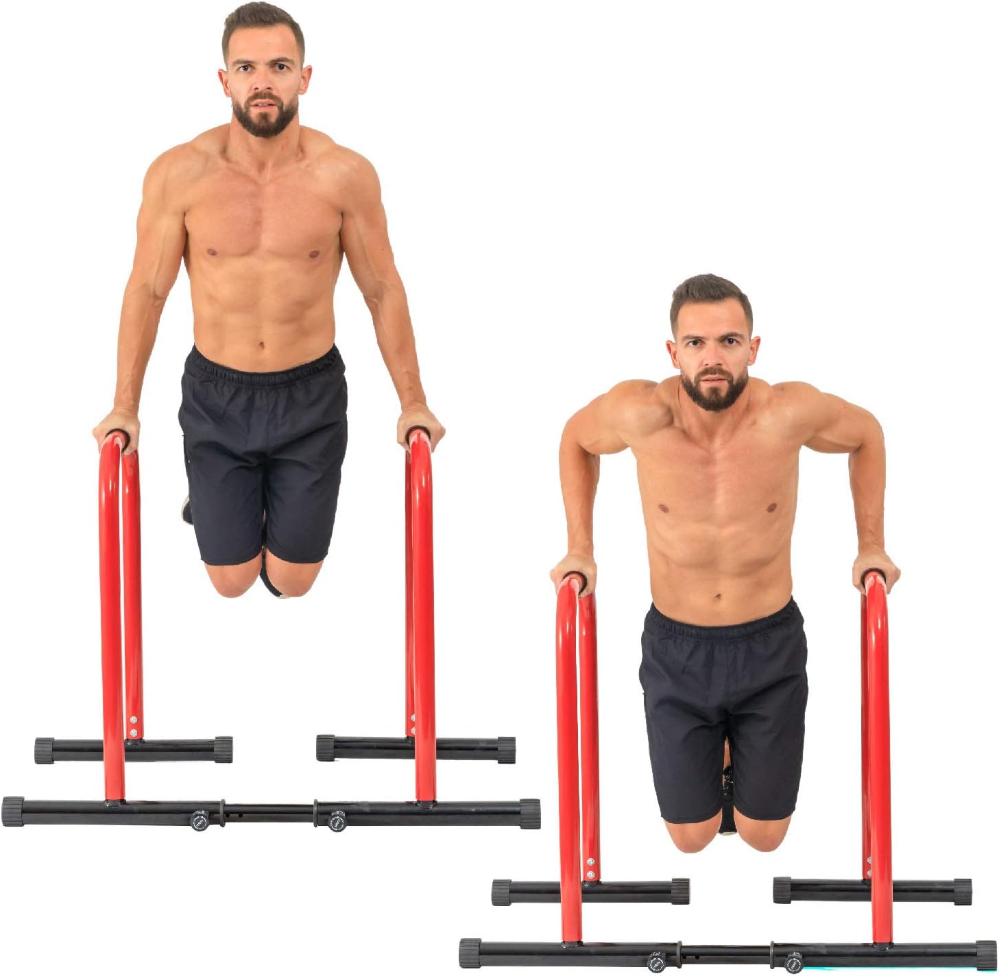 Dip Stand with Stability Bar, Adjustable Height and Width, Easy Release Locking Pin, Max User Weight 330lbs / 150 kilograms