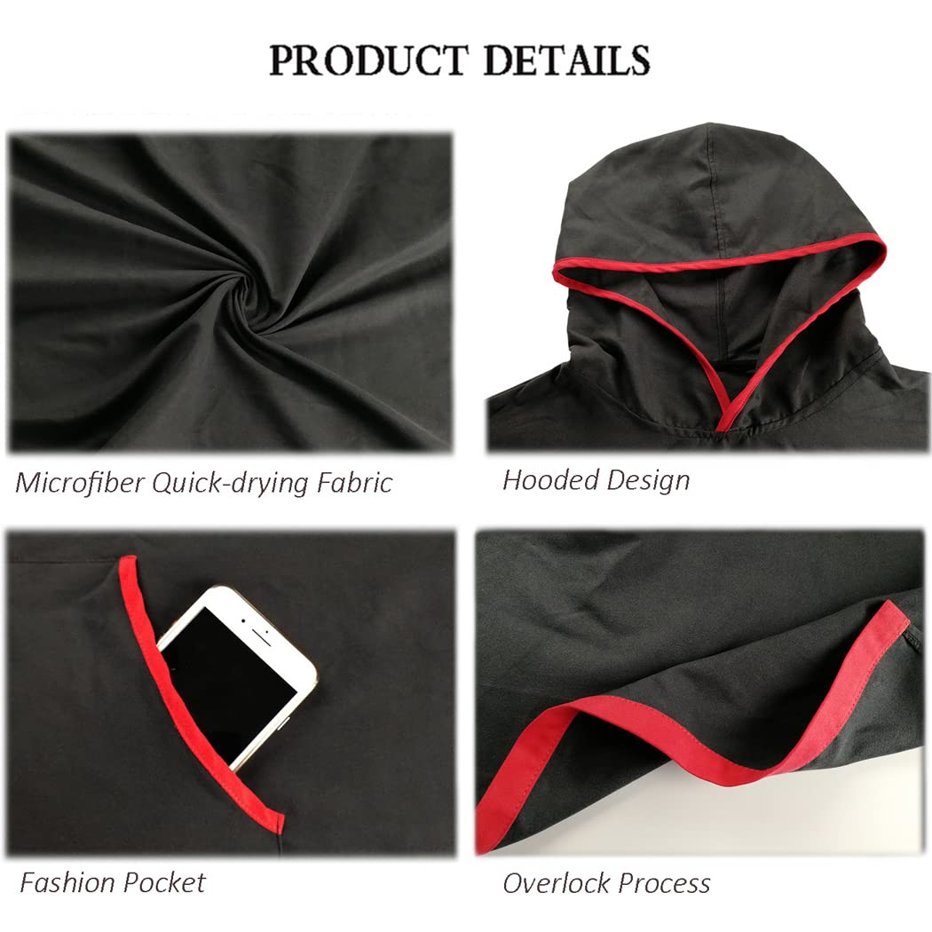 LANGWEI Accappatoio Asciugamano in Microfibra per Adulti Poncho Muta da Nuoto Leggera con Cappuccio ad Asciugatura Rapida per Il Surf, Il Nuoto, Gli Sport Acquatici