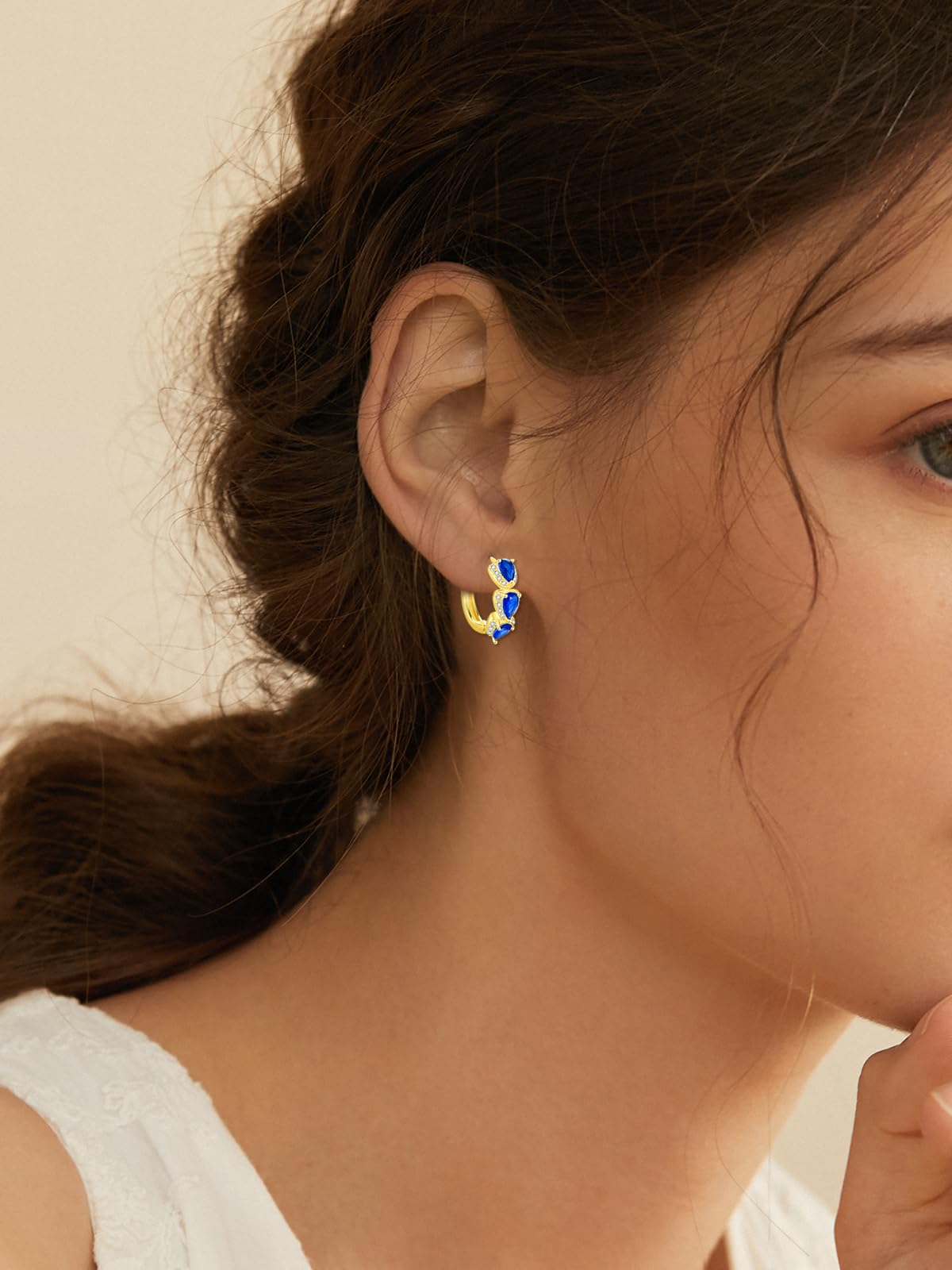 Trendy Blue Cz Gold Hoop Earrings For Women Lightweight Chunky Silver Earring 14k Real Plated Hoops Hypoallergenic Jewelry - Image 4