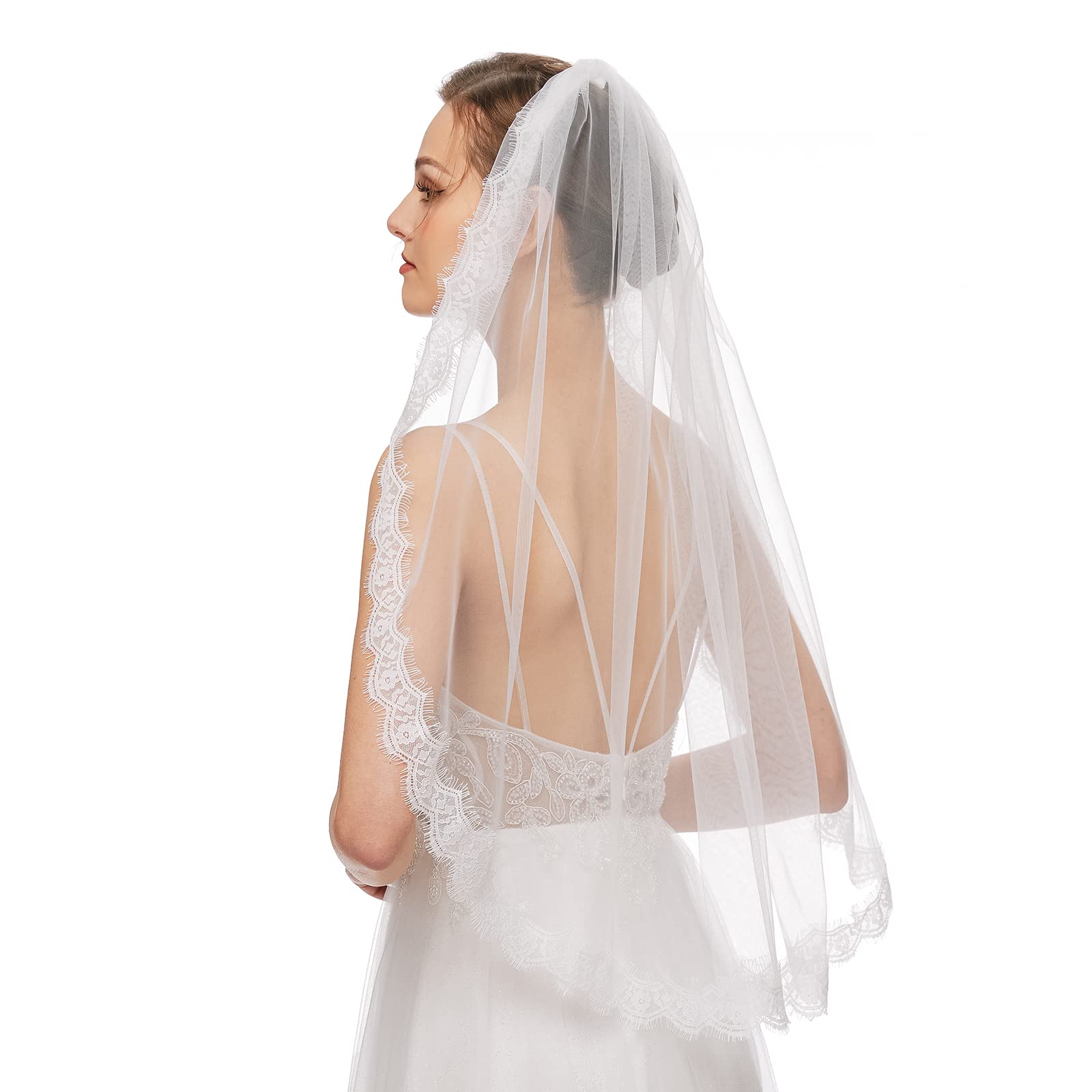 Yolev Voile Mariée Voiles Femme Cape Mariage Nuptial Simple Tulle Voile Blanc 1 Couche Dentelle Du Bout des Doigts Tulle de Mariée avec Peigne Convient Pour Fêtes de Mariage