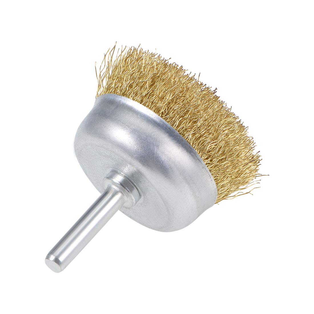 uxcell - Spazzola a tazza in acciaio ondulato placcato in ottone, con codolo da 6,35 mm, 10 pezzi