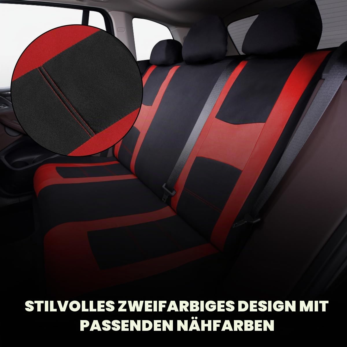 JNNJ 9 Stück Autositzbezüge Kompletter Satz, Klassisch Autositzbezüge Sitzschoner Auto Schonbezug Autositz, Sitzbezügesets Autositzbezüge Set Für 5 Sitzer(Rot)