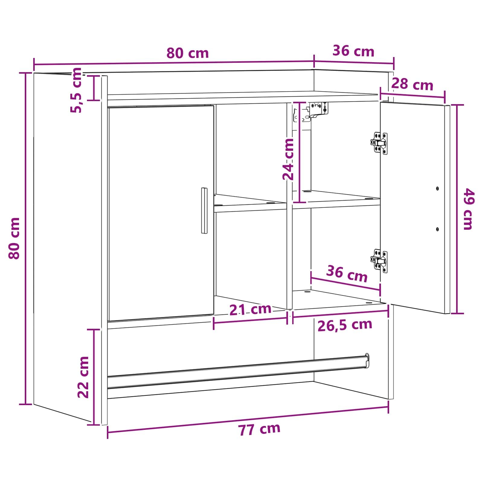 Wandregal Hängeschrank Weiß 80x36x80 cm Holzwerkstoff Wandmontage | Moderner Oberschrank mit Türen und Stangengriffen für Wohnzimmer Esszimmer Flur