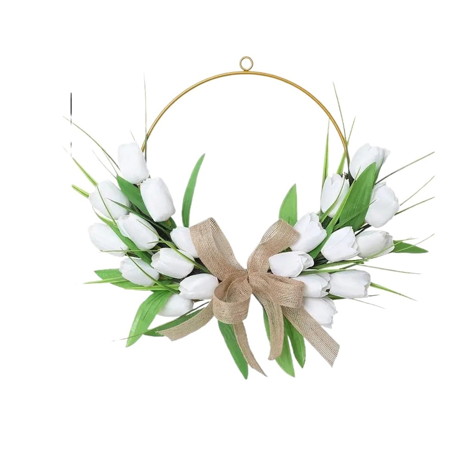 Door Wreath Simulated Tulips Wreath Artificial Flower Bohemian Spring Decor Outdoor Front Door Wreaths Easter Wedding Decoration(White)