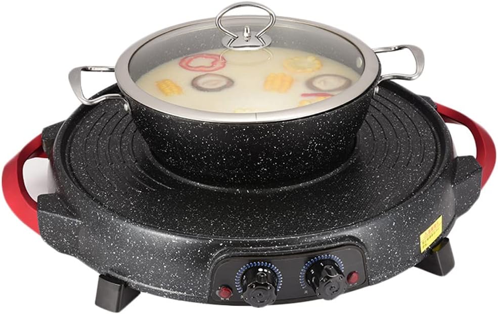 YYDS Hot Pot Multi-Function Baking Tray Non-Stick Non-Smoke Barbecue Grill Maifan Stone Barbecue Hot Pot One Pot Shabu-shabu Electric Grill (Color : Single Pot)