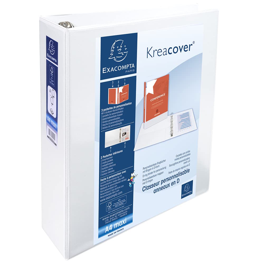 Exacompta 51845E 10er Pack Präsentationsringbuch KreaCover DIN A4 aus starkem Karton 4 D Ringe 90mm breit Weiß ideal für Schule und Büro Ringhefter Ringordner Ringbuchordner
