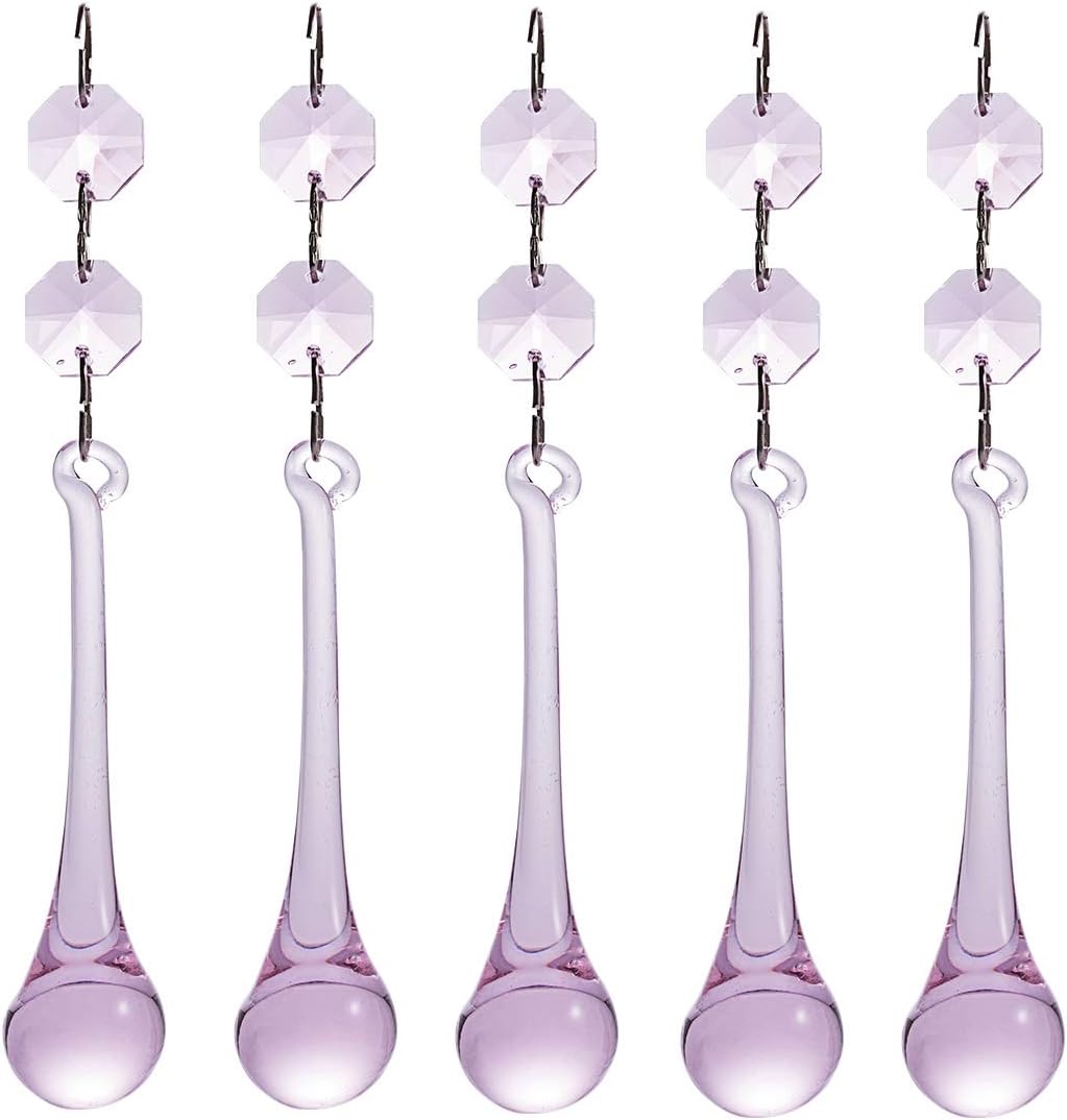 longsheng 10pcs Pink Crystal Raindrop with Octagon Beads