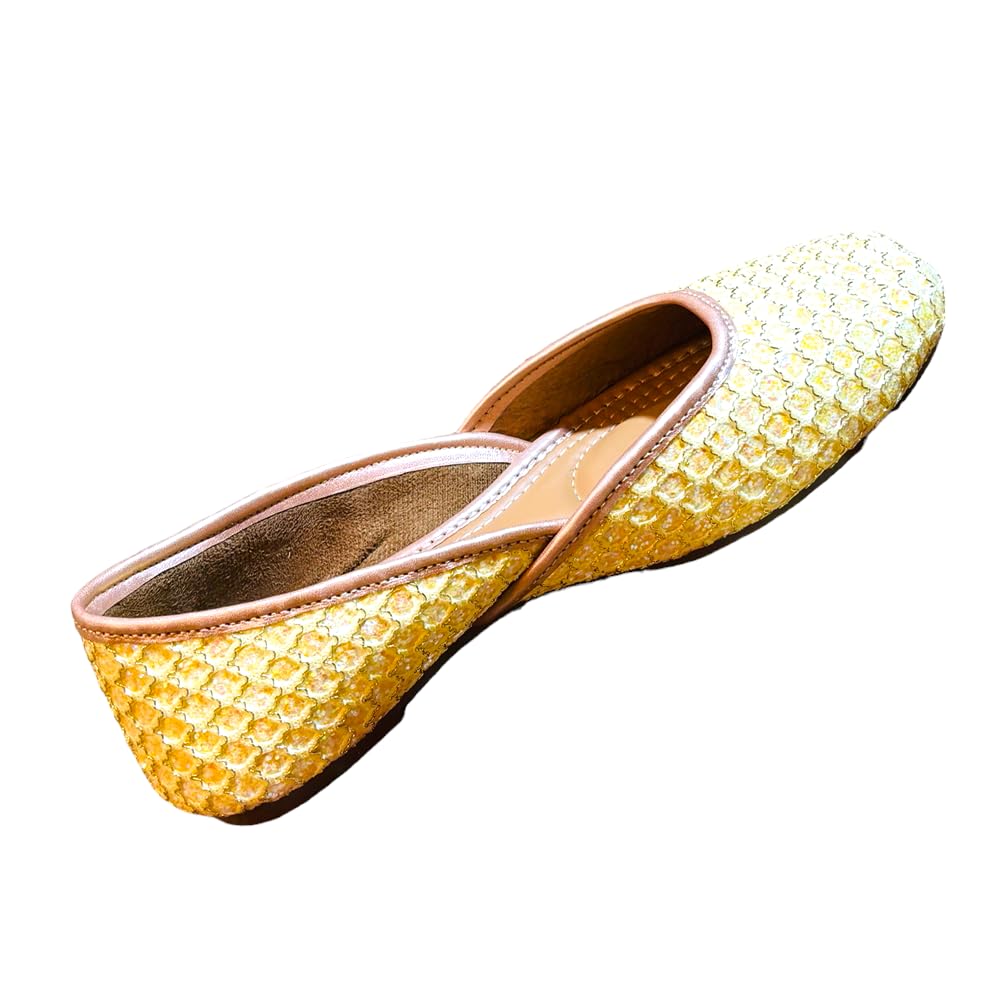 Care Walk Jutti for Women - Punjabi Mojaris, Stylish Footwear, Rajasthani Ladies Mojdi for Wedding, Party - Sea Green Mirror Design-image-3