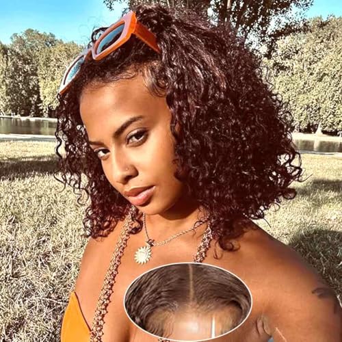 Image of Srakuw Chocolate Brown Wear and Go Glueless Wigs Human Hair Pre Plucked Pre Cut Lace Front Wigs for Black Women 180 Density Water Wave Bob Wig Human Hair 12 Inch