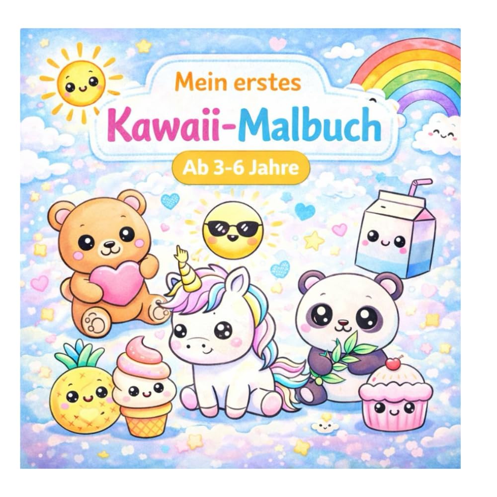 Mein erstes Kawaii-Malbuch: Süße Tiere, Essen & Fantasie – Malbuch für Kinder von 3–6 Jahren