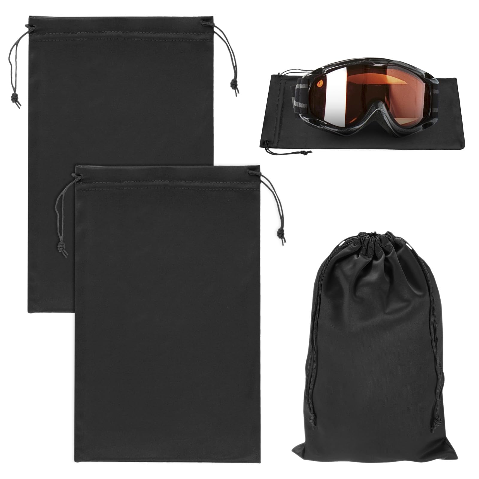 M METERXITY 2-Pack Ski Goggle Bag, 10.6" x 7.1" Soft Microfiber Pouch Bags Protective Storage Bags Case with Drawstring for Snow Goggles/Camera Lenses/Sunglasses [Black] — image 1