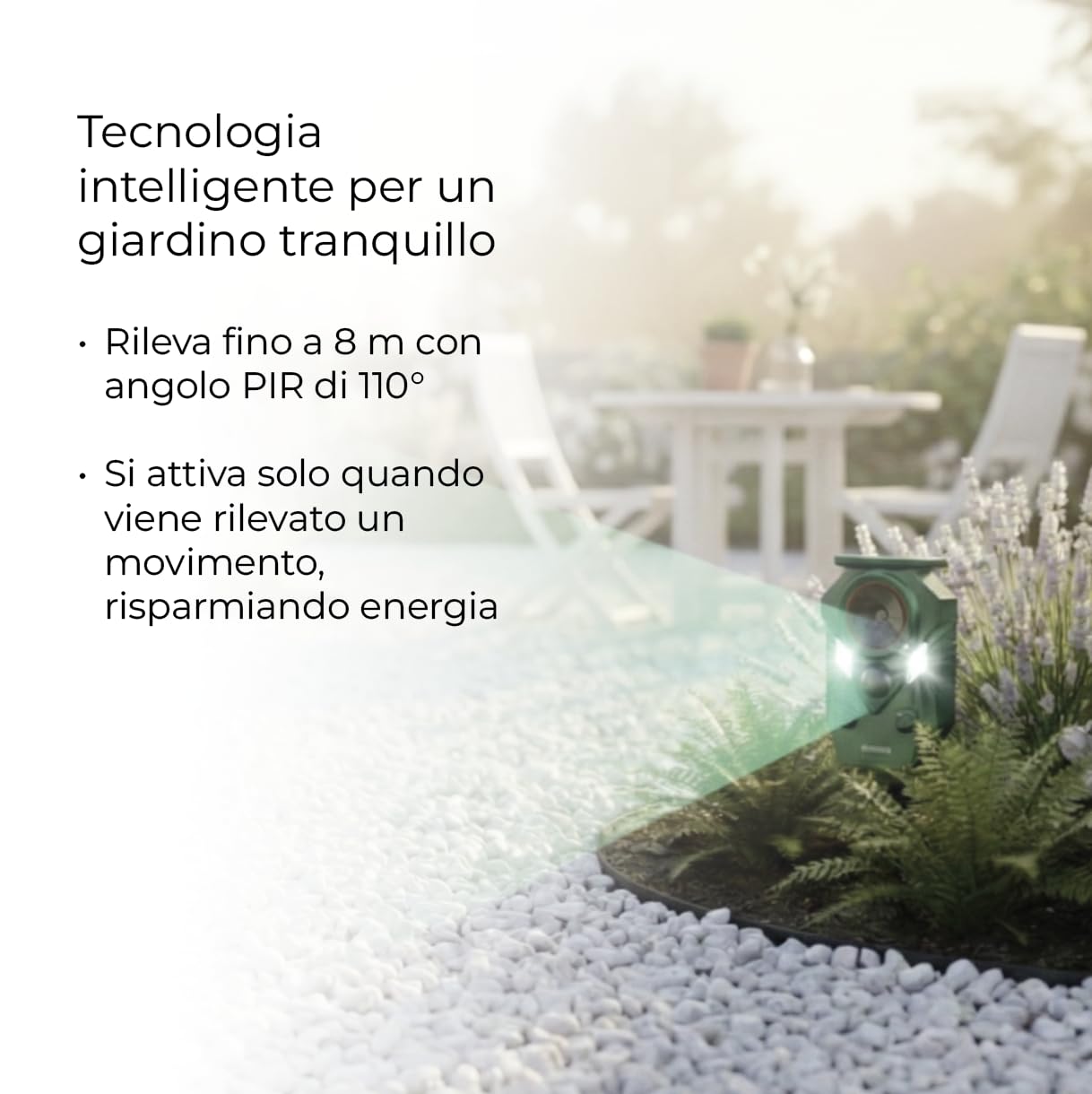 Dissuasore per gatti | Dissuasore a ultrasuoni per gatti, volpi, topie e piccioni con sensore di movimento, alimentato a energia solare e ricaricabile tramite USB-C | 3 mesi di protezione per carica