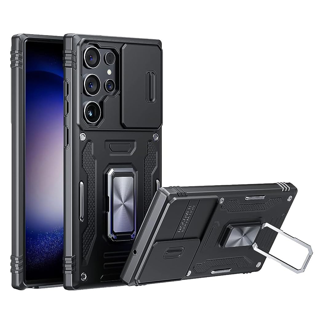 Zitronix® S23 Ultra Hard PC Phone Cover with Sliding Camera Lens Protect, 360° Kickstand Holder, Shock Absorption, Wear Resistance, Black, Slim & Durable for Samsung Galaxy S23 Ultra (B0DCP3ZPFP) Amazon Price History, Amazon Price Tracker