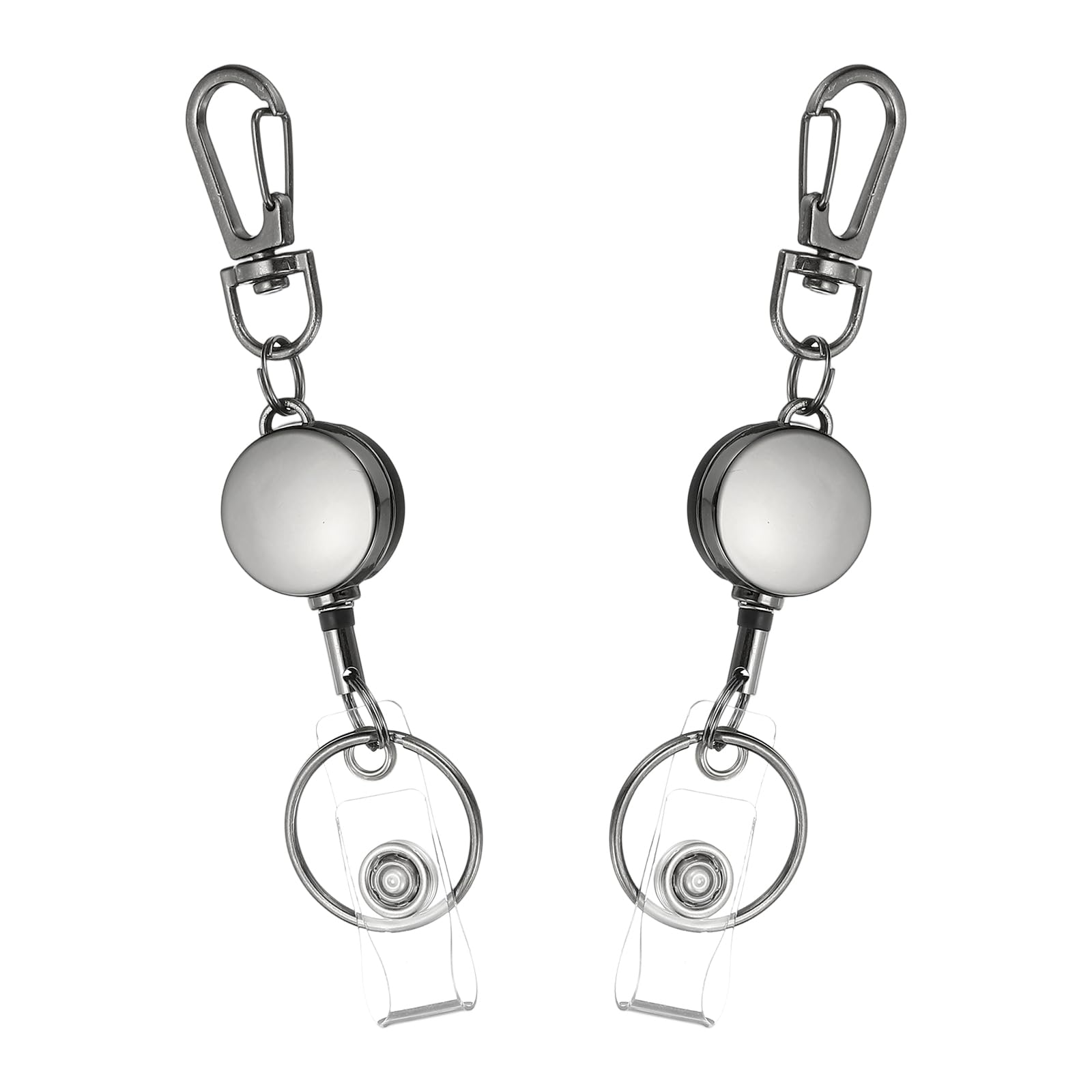 PATIKIL 2Pack Retractable Keychain, Metal Badge Reels Retractable Badge Holder Clips with Key Rings for Name Card Key Conferences Office, Gun Black(Round)