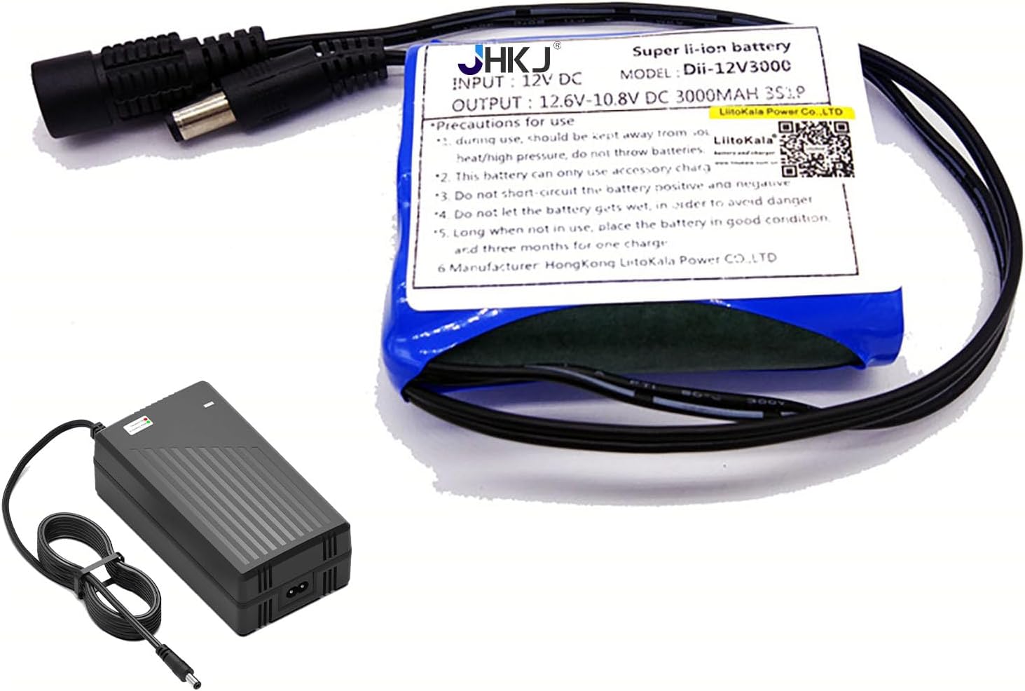 Intercom Storage Battery 12V 3000mAh Lithium Battery Pack 12V Replaceable Lithium Batteries with Charger and DC Port for LED Light Bar