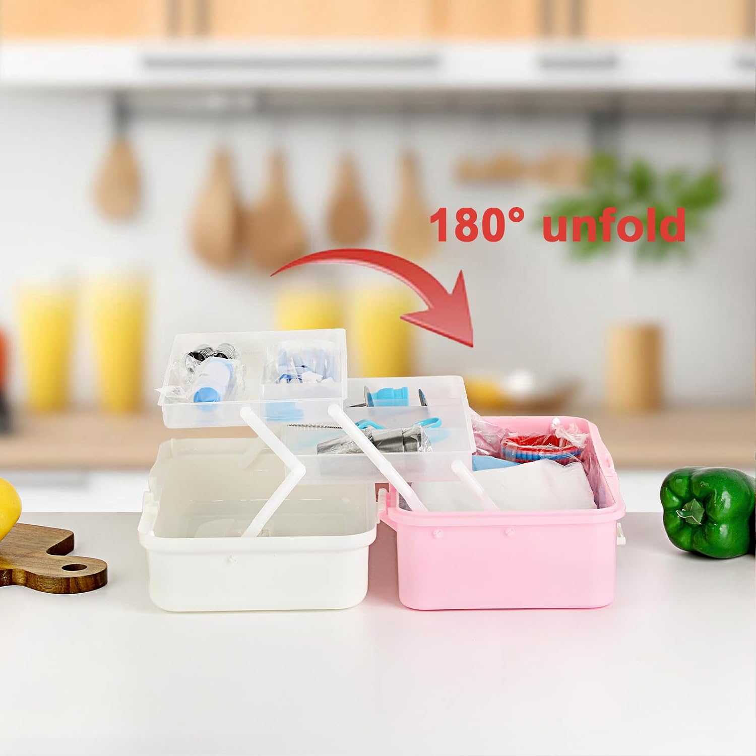 Three-layer Multipurpose Box with Handle Folding Baking Suppliers Storage Box Cake Decorating Accessories Case Plastic Tool Organizer, Pink
