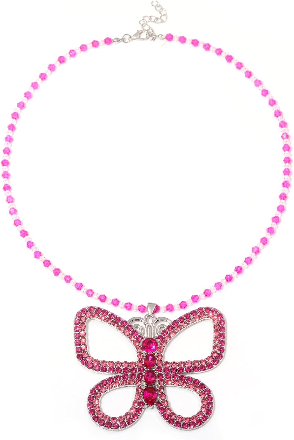 Locus Amoenus Rhinestones Butterfly Pendant Necklace,Crystal Beaded Chain Necklace for Women,Sparkling Butterfly Jewelry Gift