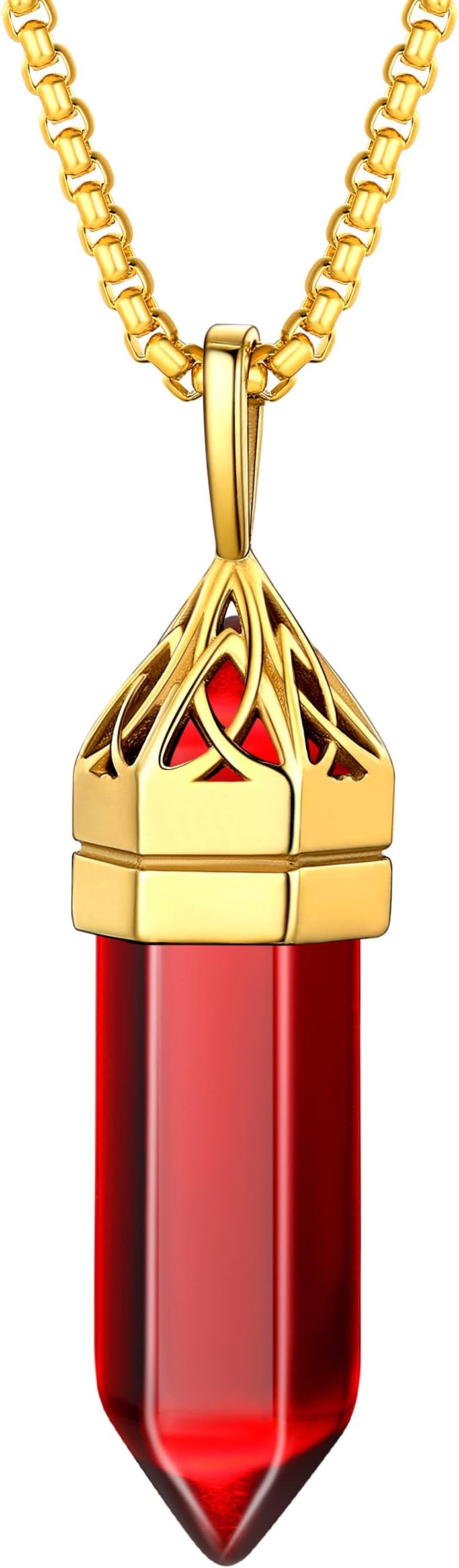 Healing Crystal Pendant Celtic Knot Neckclace-Hexagonal Synthetic Birthstone for 12 Months, Celtic Love Statement Gemstone Jewelry