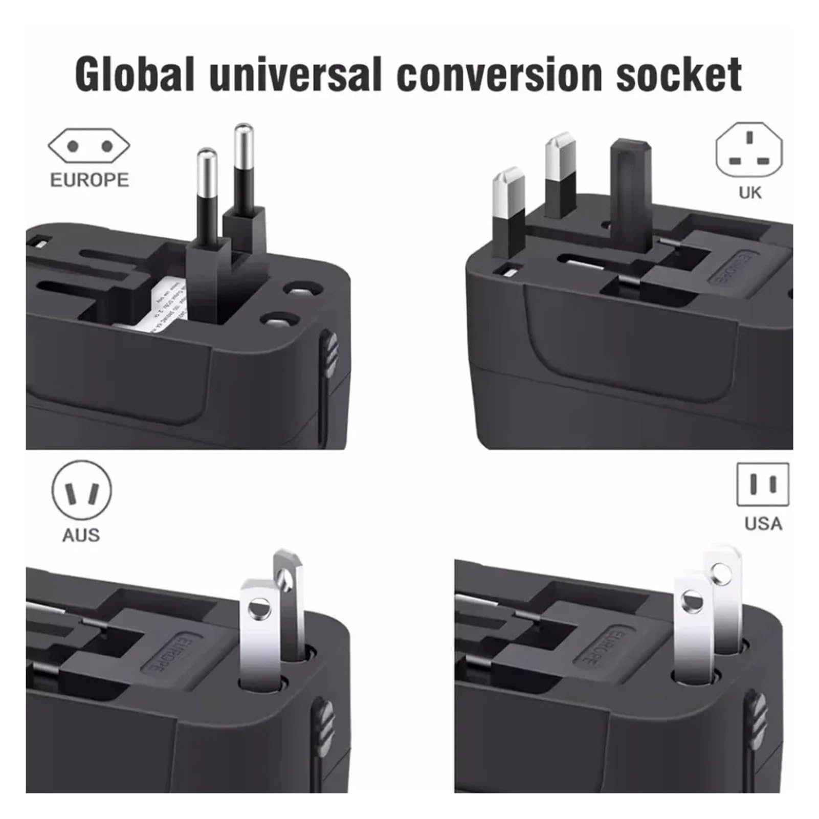 Adattatore CA da viaggio universale, presa EU/US/UK/AU con doppia USB(USB and Type c Ports)