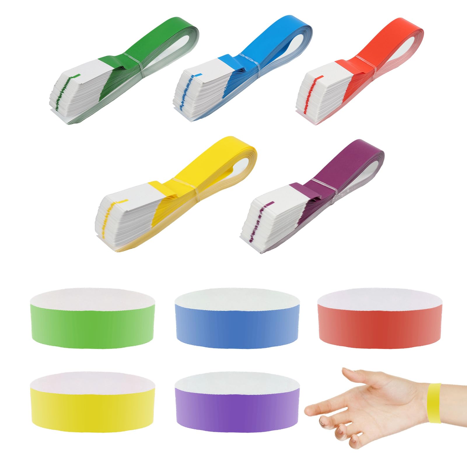 500 Pulseras de Papel Impermeables,para Eventos y Fiestas, Pulseras de Multiusos en Cinco Colores, Durable y Fácil de Usar, para Festivales de Música, Conciertos y Parques Acuáticos
