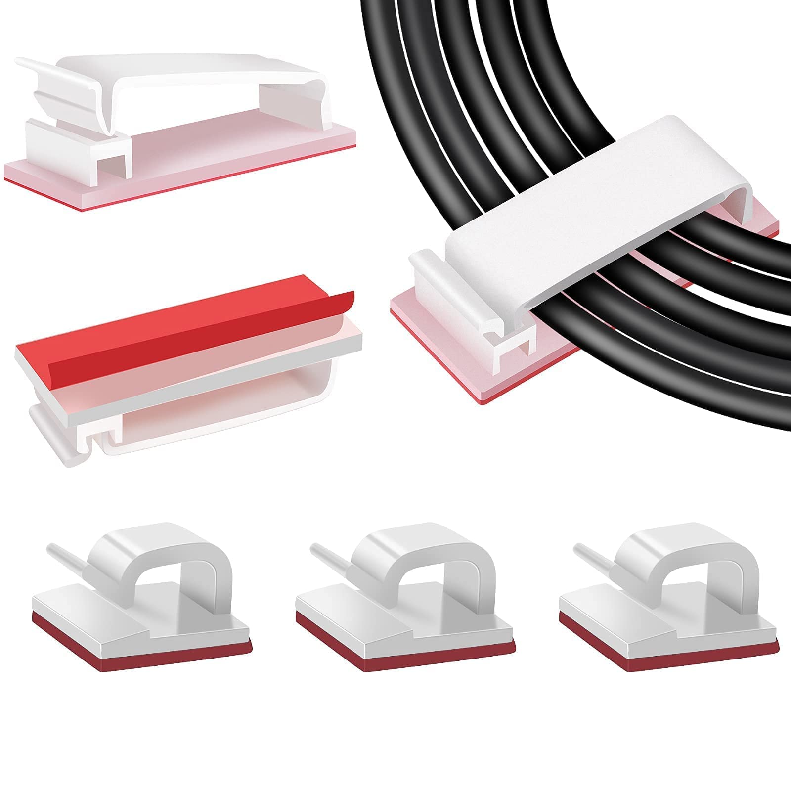 Adhesive Cable Clips and Cable Management Clips White Bundle