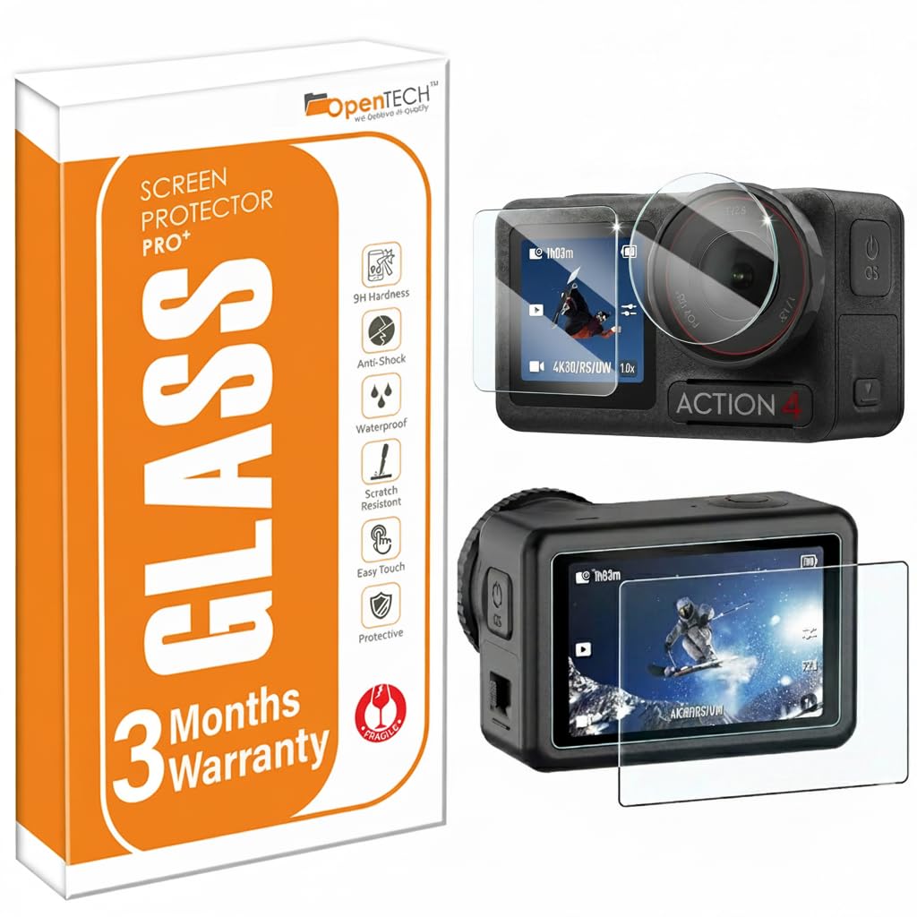 OpenTech® Premium Tempered Glass Screen Protector for DJI Osmo Action 4 Camera (Transparent) | 9H Hardness, Anti-Scratch Lens & Screen Guards Complete Set of 3-picture-24
