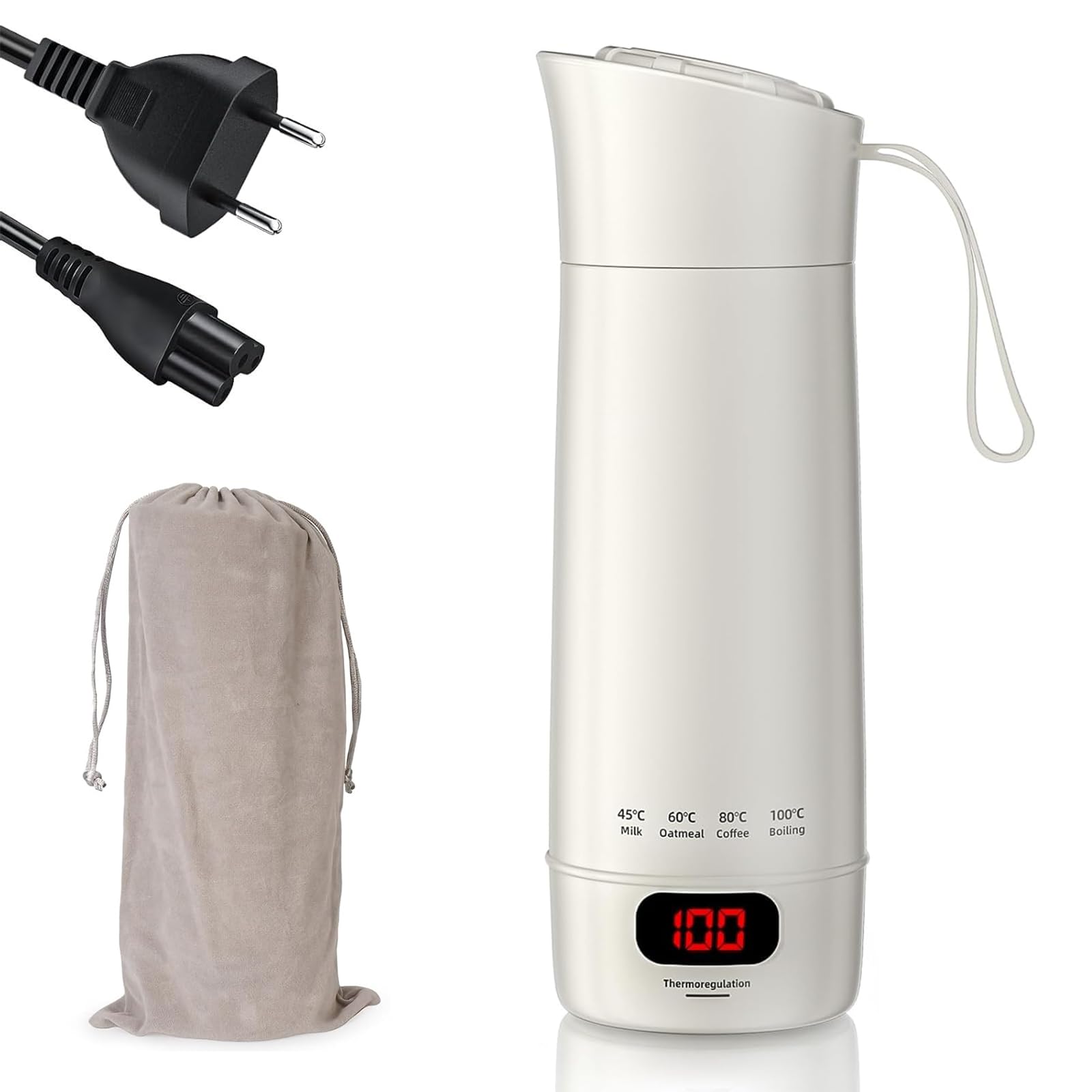 400ML Bollitore Elettrico da Viaggio, 4 Livelli di Regolazione Della Temperatura Mini Bollitore da Viaggio Portatile, Bollitore Elettrico Piccolo in Acciaio Inox 304 con Spegnimento Automatico