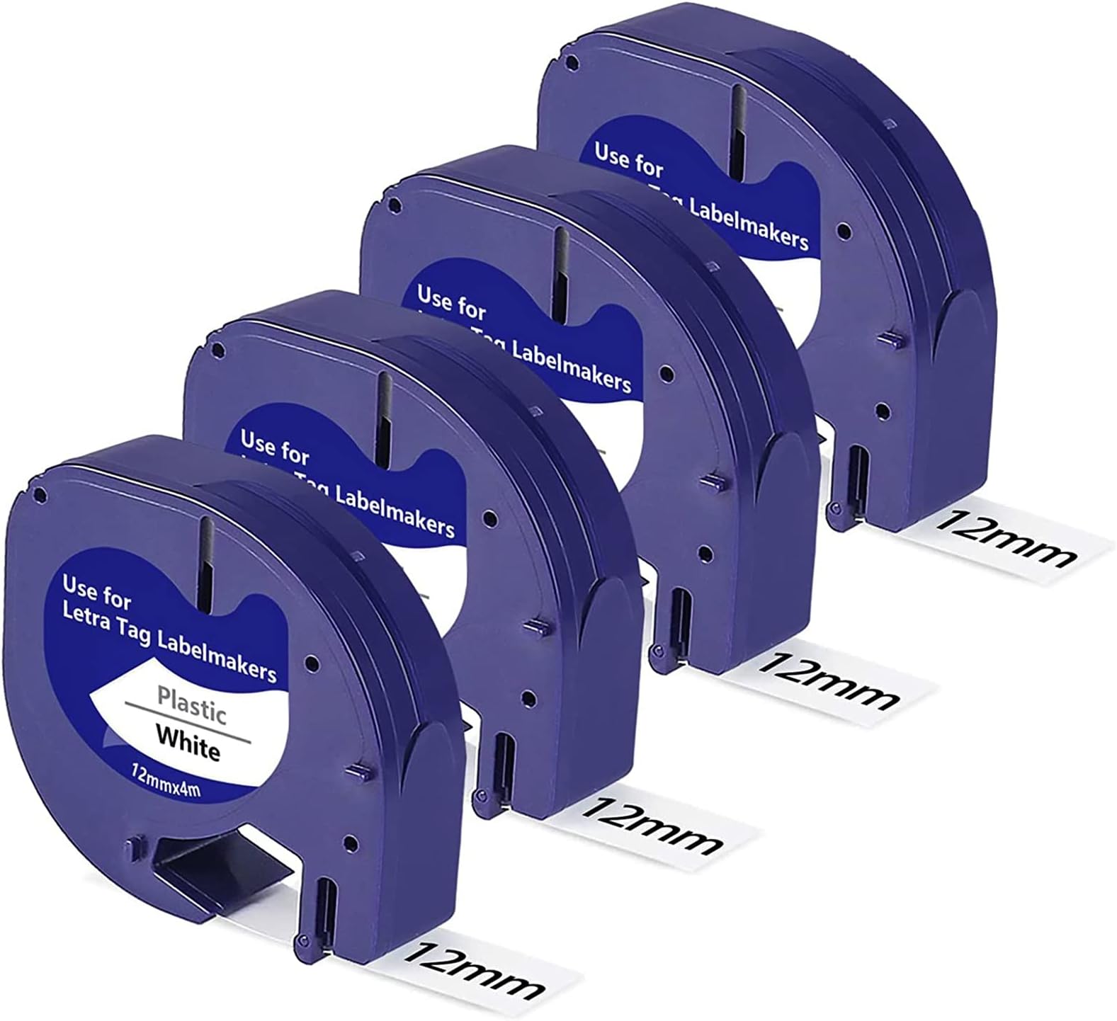 91201 Label Tape Compatible with Dymo Letratag Tape Plastic 12mm x 4m for Dymo Label Maker Letratag LT110T LT-100T LT-100H Label Printers Black On White ，4Pack