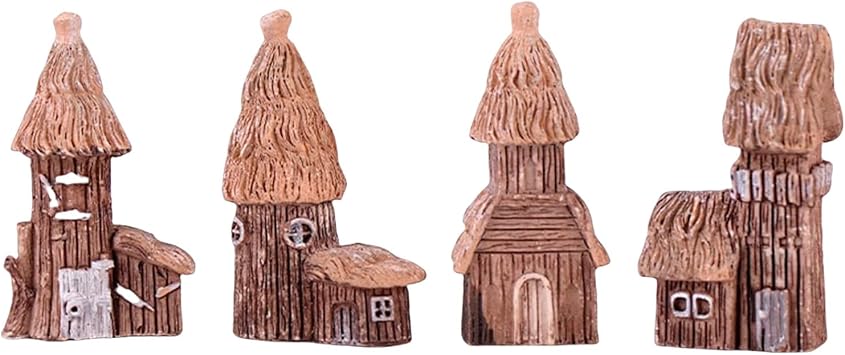 Tree House Miniature Fairy Garden Accessories, Mini Vintage House Fairy Garden Decor, House Ornaments Kit Fairy Garden Supplies for DIY, Accessories, Home Micro Landscape Decoration, 4 Pieces