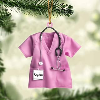 Personalized Nurse Christmas Ornament - Pink 2025 Release with Name, Stethoscope - Ideal Gift for Nurses - Customizable Scrubs Theme Ornament - Medical Professional Decor - Unique Holiday Decoration