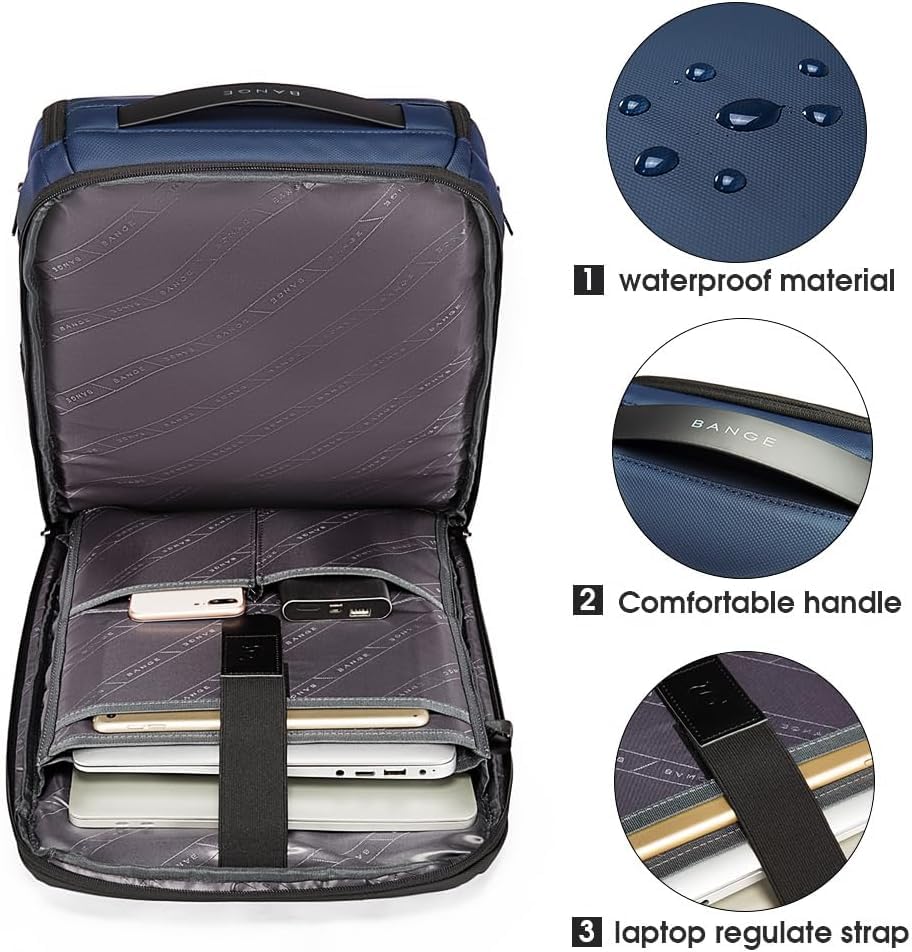 Image of Red Lemon BANGE Captain Business Smart Backpack Water-Resistant fit 15.6 Inch Laptop Backpack with USB Charging Port,Travel Durable Backpack for Men and Women (Dark Blue)