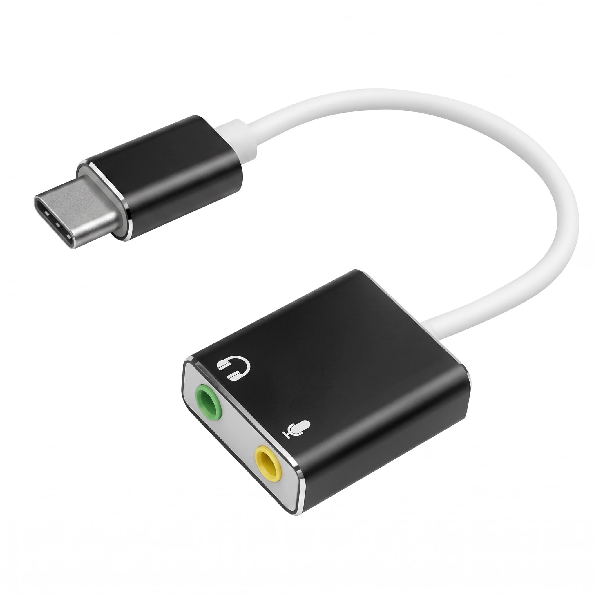 Externe Soundkarte USB C, USB C Soundkarte auf 3,5 mm Klinke Audio Adapter mit Kopfhörer Ausgang und Mikrofon Eingang, 3D Stereo Plug and Play für PC Laptop Mac PS4 PS5 Xbox Windows Gaming
