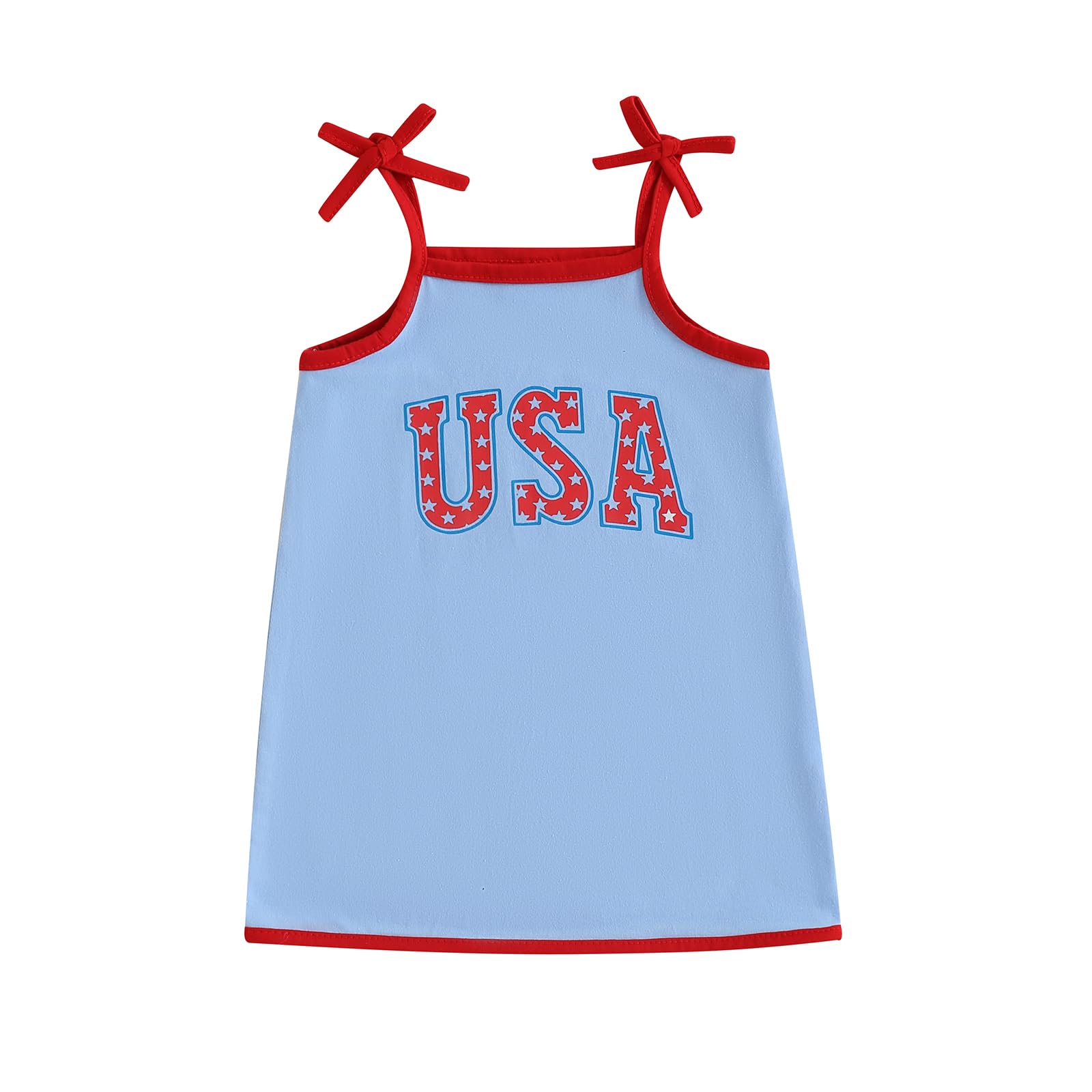 niceclould 4th of July Toddler Girl Outfit USA Stars Print Tie Strap Sleeveless Dress Summer Kids Independence Day Clothes (A-Blue, 2-3 Years)