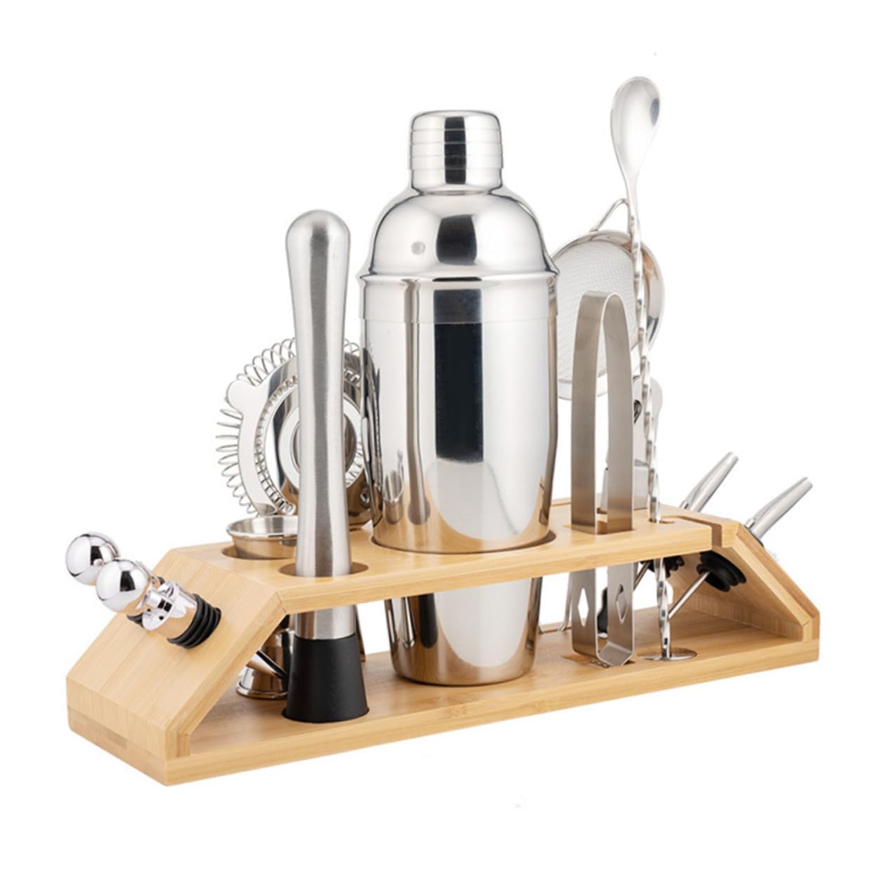 Alipis Set da Barman per Cocktail 13 Pezzi in Acciaio Inox, Shaker 550ml Supporto in Bambù, Portatile per Casa e Bar