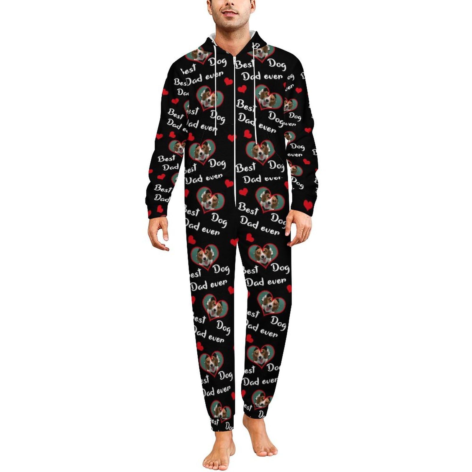 NOONATIVE Best Dog Dad/Mom Ever Adult Onesie,Personalized Pet Face Photo Unisex One Piece Pajamas,Custom Dog Cat Photo Pajama Set,Christmas Birthday Gifts For Pet Lovers Dog Cat Dad Mom